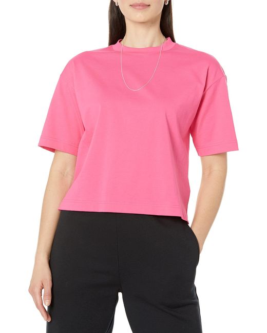Amazon Essentials Pink Kurzärmliges T-Shirt aus Bio-Baumwolle mit überschnittenen Schultern und Lockerem Boxy-Schnitt