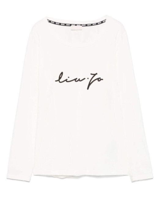 T Shirt Donna Liu Jo Basica con Logo e Strass Bianco E25LJ08 TF4077 JS088 S di Liu Jo in White