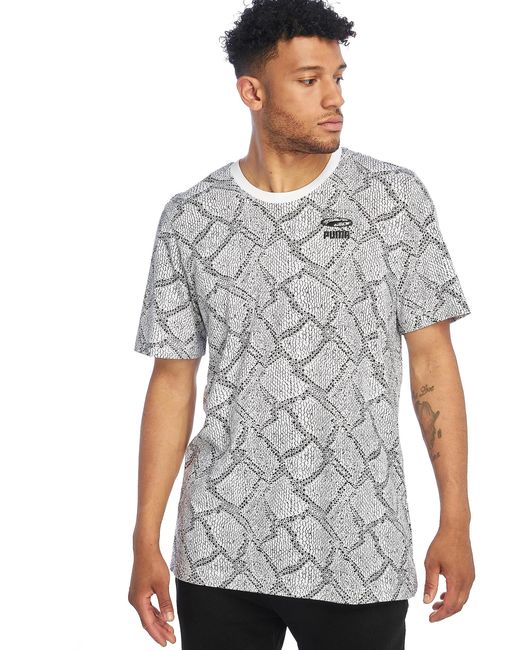 PUMA Gray S Snake Pack Aop Tee Casual T-shirt White 579911 02 for men