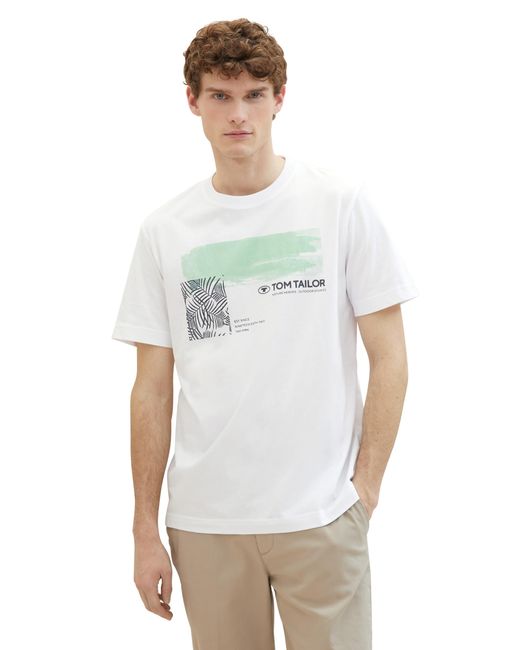 Tom Tailor Basic T-Shirt mit Print in White für Herren