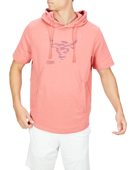 Under Armour Pink Project Rock Charged Cotton Short Sleeve Hoodie for men