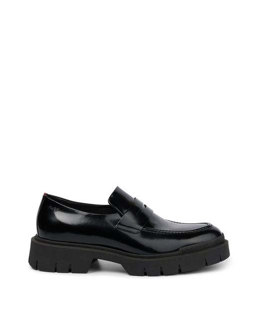 HUGO Loafers aus Leder mit dicken Profilsohlen aus Gummi in Black für Herren