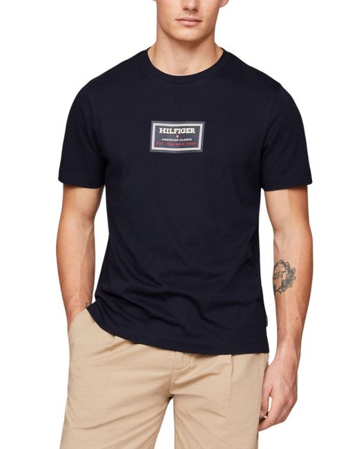 Tommy Hilfiger Label Hd Print Tee S/s T-shirts in het Blue voor heren