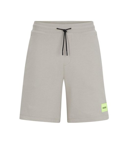 HUGO Gray S Diz222 Cotton-terry Shorts With Red Logo Label for men