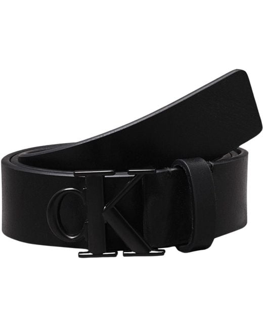 Uomo Cintura Round Mono Plaque Leather Belt in Pelle di Calvin Klein in Black da Uomo