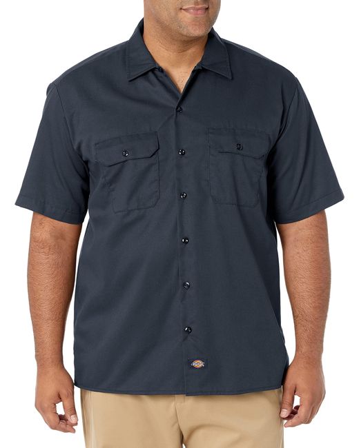 Dickies Blue Mens Short Sleeve Work Big And Tall Button Down Shirt for men