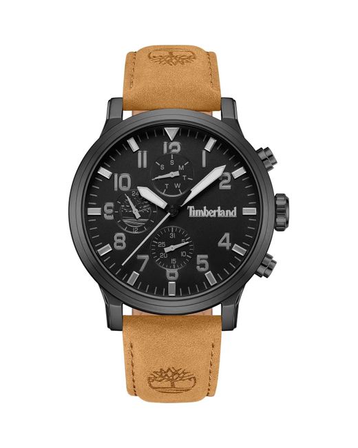 Timberland Black Analog Quartz Watch With Leather Strap Tdwgf0040701 for men