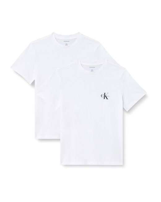 Donna T-Shirt iche Corte Confezione da 2 Logo Tee con Scollo Rotondo di Calvin Klein in White