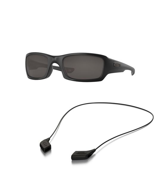 Oakley Metallic Sunglasses Bundle: Oo 9238 923810 Fives Squared Matte Black Warm Accessory Shiny Black Leash Kit