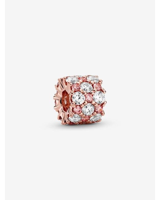 Timeless Ciondolo placcato in oro rosa 14 k con zirconi cubici trasparenti e rosa fairy tale di Pandora in Red