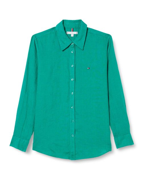 Tommy Hilfiger Green Linen Relaxed Shirt Ls Ww0ww42037 Casual
