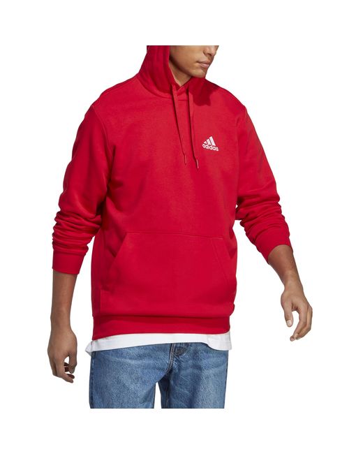 Adidas Red Male Adult Essentials Fleece Hooded Sweat for men