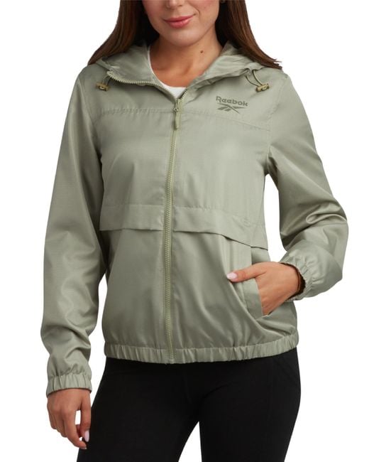 Reebok Gray Lightweight Water And Wind Resistant Outdoor Hooded Rain Coat For
