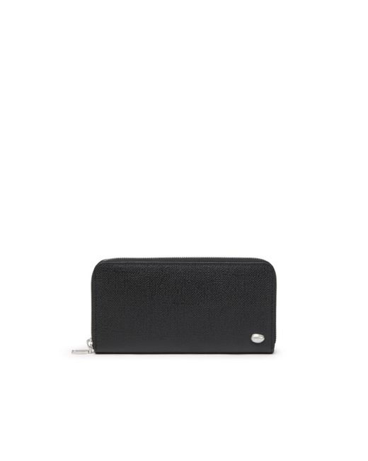 DIESEL Black Long Zip Wallet In Textured Leather for men