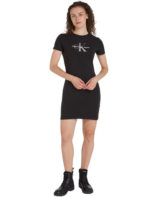 Calvin Klein Black T-Shirt Kleid Monologo Dress Kurzarm