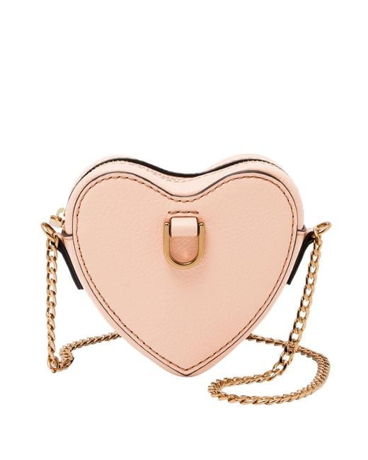 Fossil Pink Heart Leather Crossbody Micro Bag