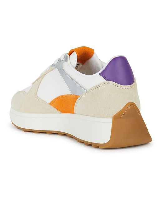 Geox Natural Sneakers In Suede And Multiwhite Fabric