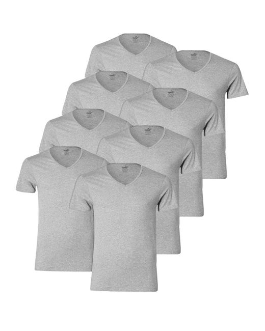 PUMA 8 er Pack Basic V Neck T-Shirt Unterhemd V-Ausschnitt in Gray für Herren