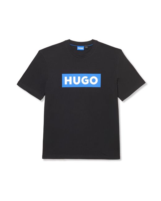 HUGO Black Logo Stripe Cotton Crew Neck T-shirt for men