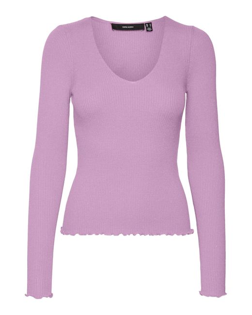 Vero Moda Purple Vmevie Ls Ga Noos V-neck Pullover Knitted Jumper