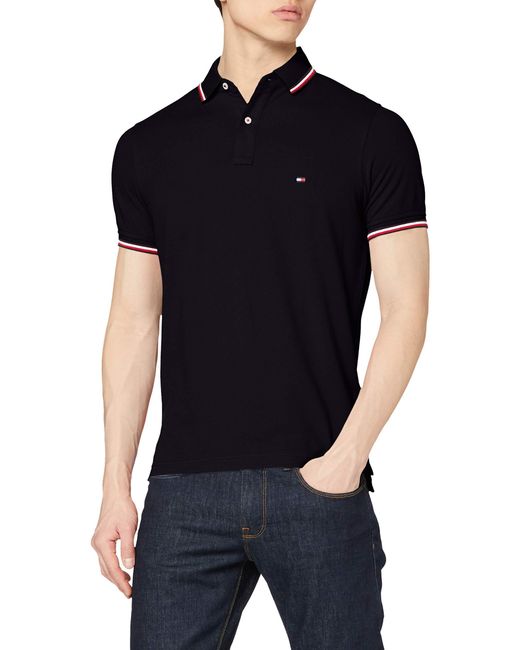 Tommy Hilfiger Black Core Tommy Tipped Short-sleeve Polo Shirt Slim Fit for men