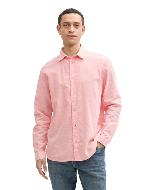 Tom Tailor Regular Fit Hemd mit Leinenanteil in Pink für Herren