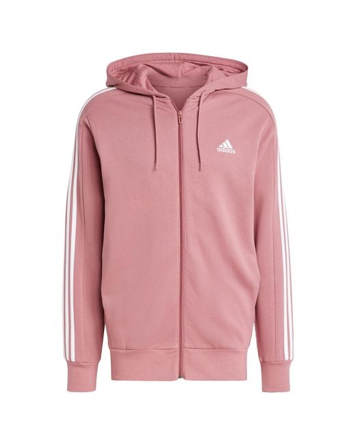 Adidas Essentials French Terry 3-stripes Full-zip Hoodie in het Pink voor heren