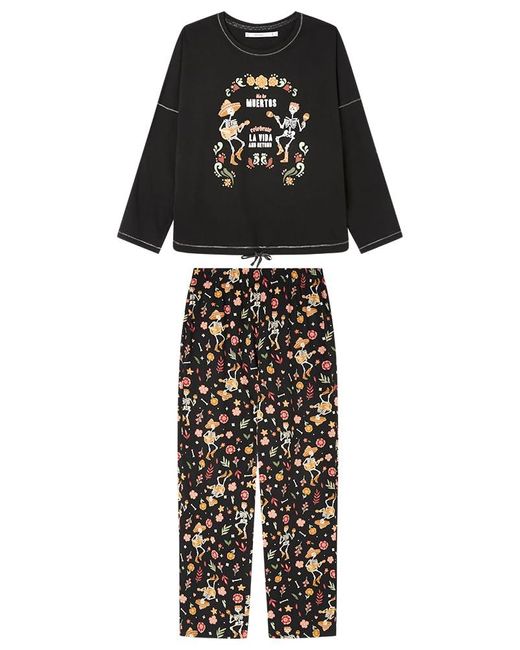 Women'secret Pyjama Met Lange Mouwen En Lange Broek in het Black