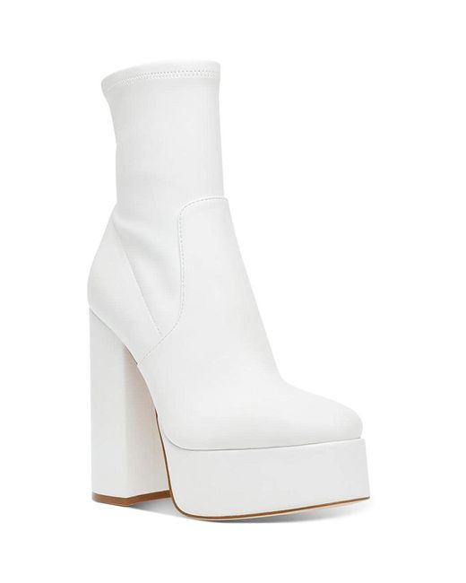 Steve Madden White Hoopla Faux Leather Heels Ankle Boots