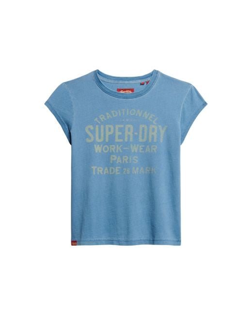 Superdry Blue Indigo Workwear Cap SLV Tee C3-Basic Printed T.Shirt