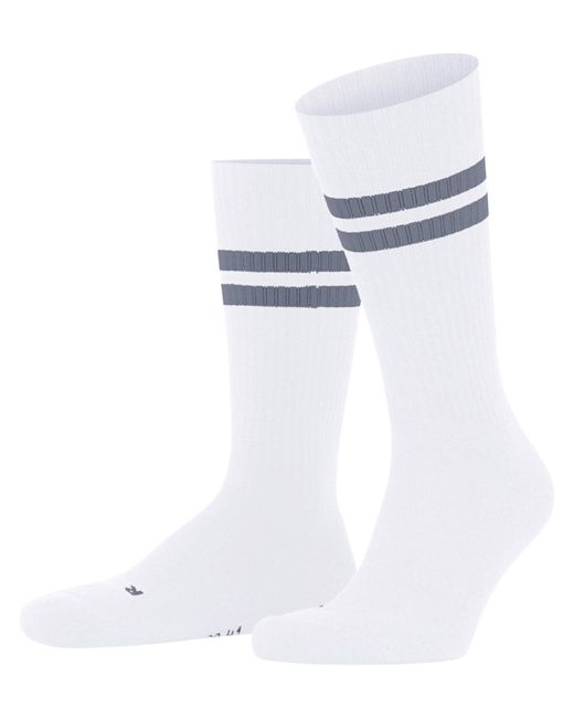 Falke White Dynamic Crew Socks Breathable Sustainable Cotton Light Cushioning With Plush Sole Retro Stripe Pattern Sporty Thick Ribbed