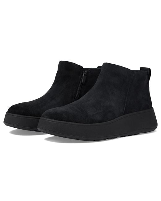 Fitflop Black F-Mode Suede Flatform Zip Ankle Boots Boots 5 M (B)