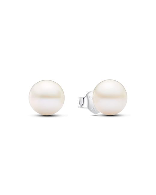 Timeless Pendientes de botón de plata de ley con perla blanca cultivada de agua dulce tratada de 7 mm Pandora de color White