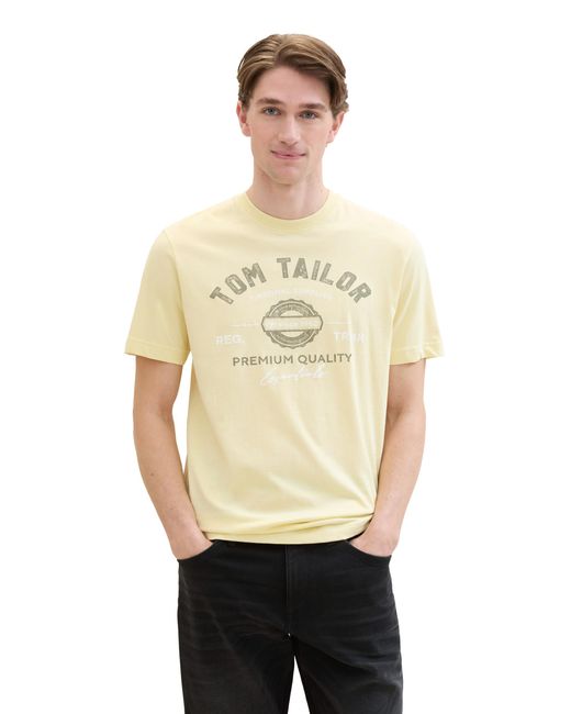 Tom Tailor T-Shirt mit Logo-Print aus Baumwolle in Natural für Herren