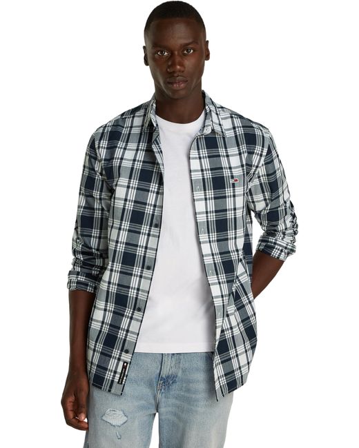 Uomo Camicia Poplin Check Shirt Regular Fit di Tommy Hilfiger in Black da Uomo