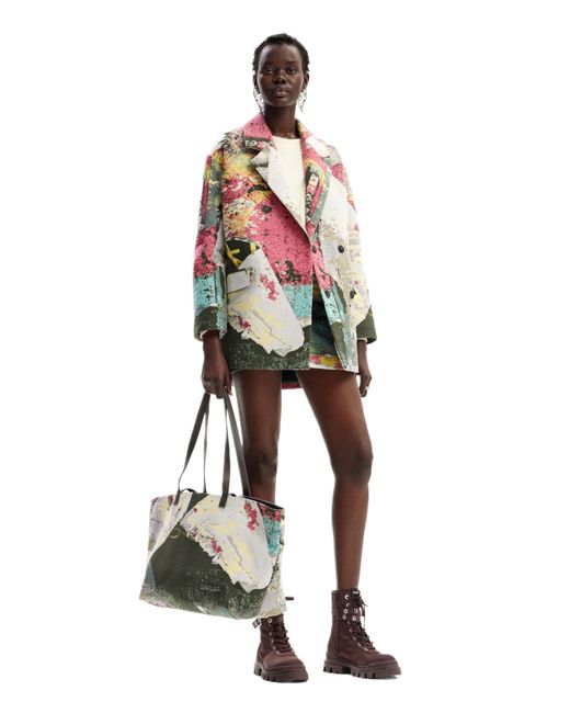 Desigual White Woven Overcoat