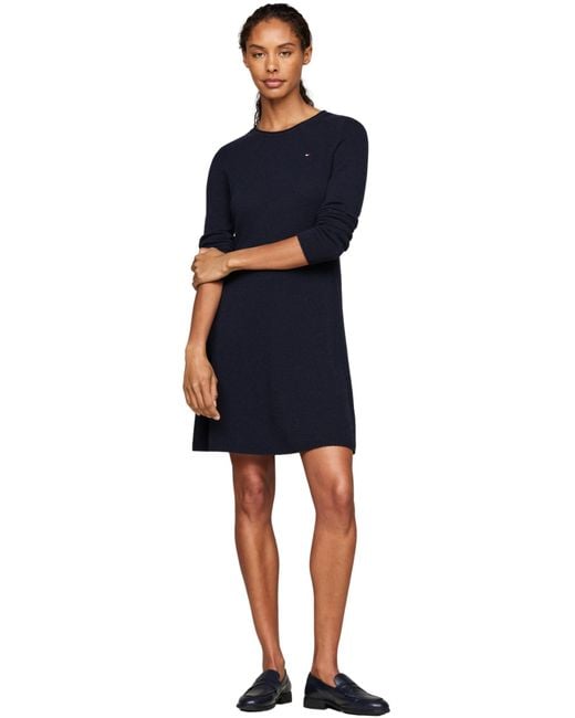 Tommy Hilfiger Black 's Long Sleeve Soft Wool Flared Jumper Dress