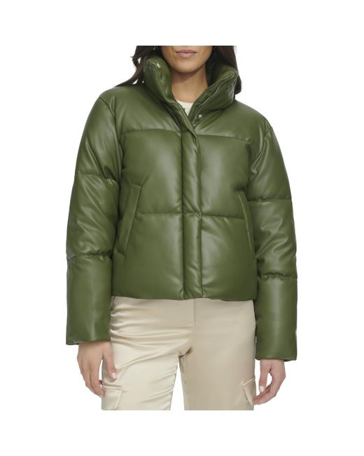 Levi's Green Vegan Leather Quilted Shorty Puffer