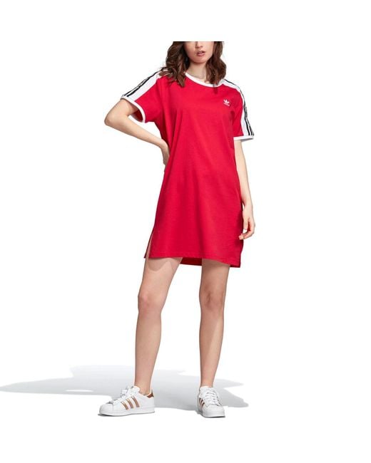 Adidas Originals Red Loose Fit Floral Sleeve T-shirt Dress