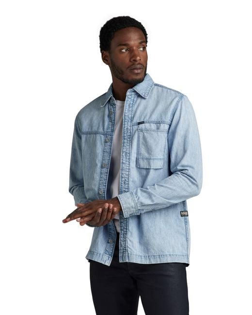 G-Star RAW 1-pocket Regular Denim Shirt Met Lange Mouwen in het Blue voor heren