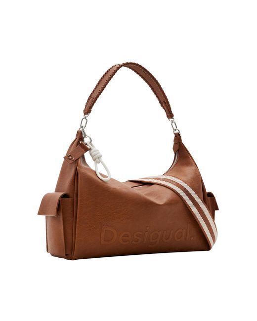 Desigual Brown Half Logo 24 New Accessories Pu Shoulder Bag