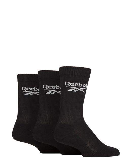 Reebok Black 'core' Ribbed Cushioned Socks - Unisex, Mens And Ladies Soft Cotton Regular Crew Calf Length With Arch Support And
