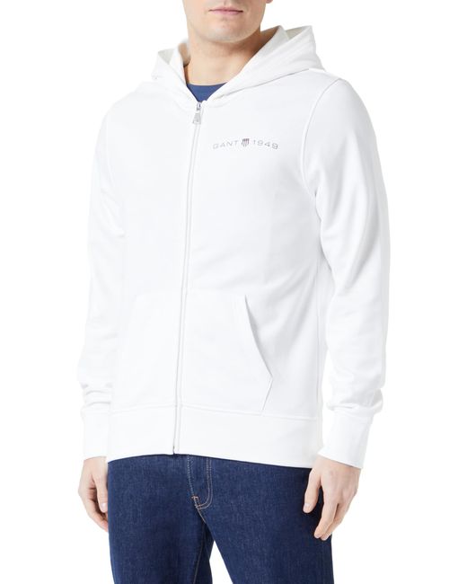 Gant White Printed Graphic Full Zip Hoodie Hooded Sweatshirt for men