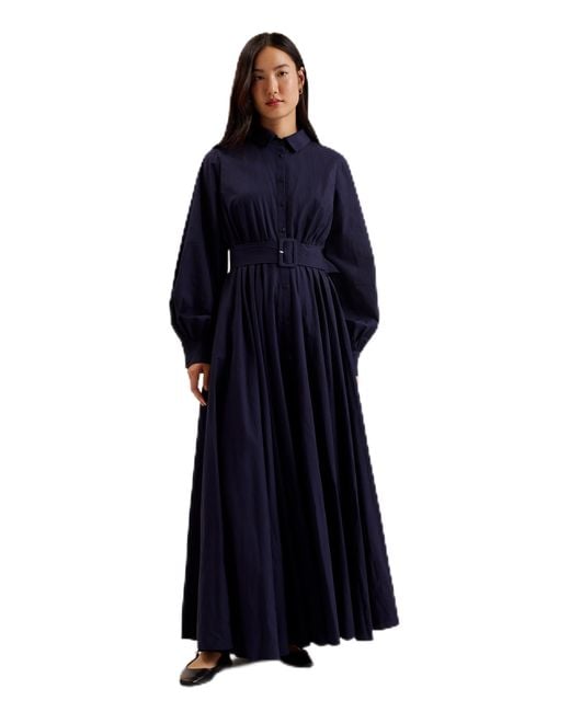Ted Baker Blue S Wmd-ene-button Down Maxi Shirt With Belt Business Casual Dress