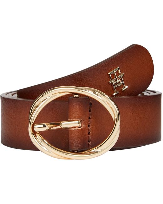 Cinturón Mujer Chic 2,5 cm Burnished Cinturón de piel Tommy Hilfiger de color Brown