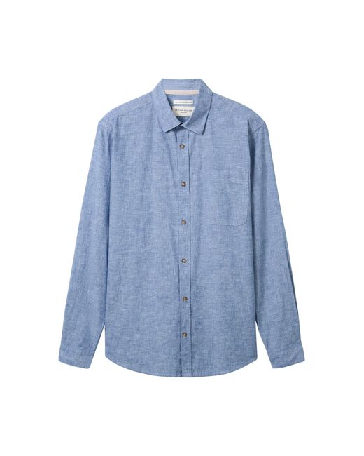 Tom Tailor Regular Fit Leinen Hemd mit Brusttasche in Blue für Herren