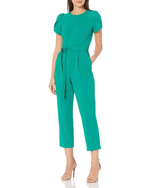 Calvin Klein Blue Cropped Jumpsuit With Tulip Sleeve