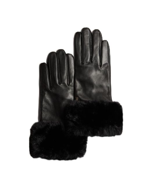 Ted Baker Black Jessss Leather Gloves With Faux Fur Cuff
