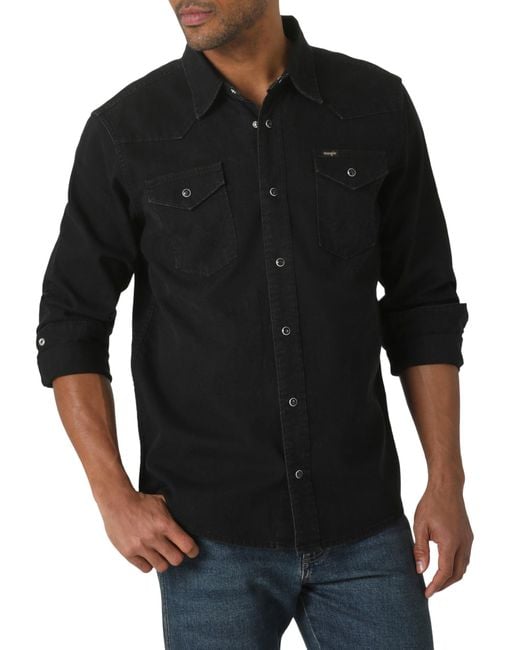 Wrangler Iconic Regular Fit Snap Shirt Hemd mit Button-Down-Kragen in Black für Herren