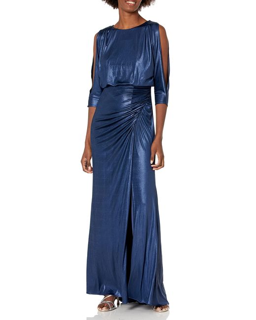 Adrianna Papell Metallic Blouson Draped Gown in Light Navy (Blue) - Save  63% - Lyst